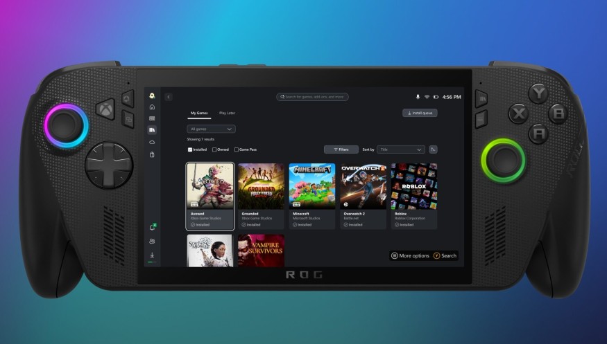 Xbox game library on handheld gaming PC screen