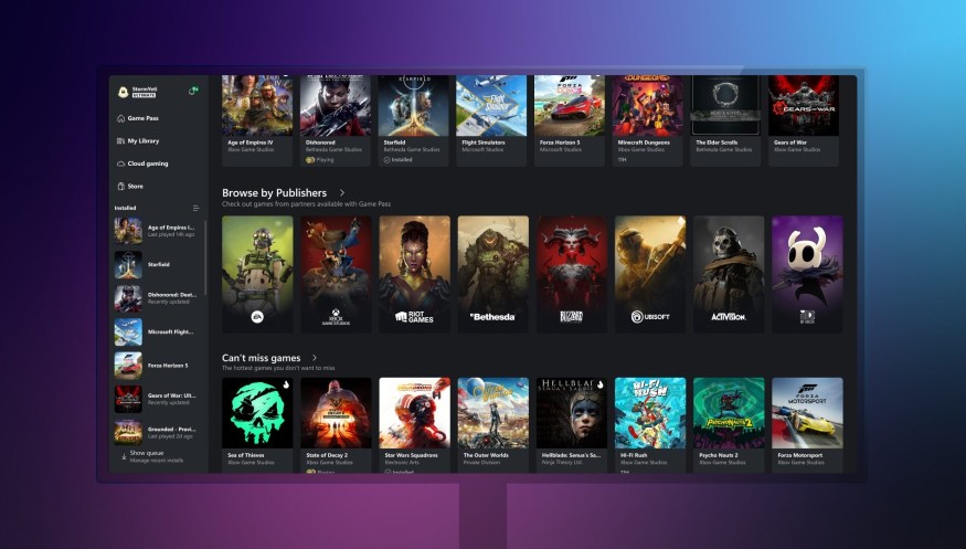 Xbox app showing unified game library and publisher filters