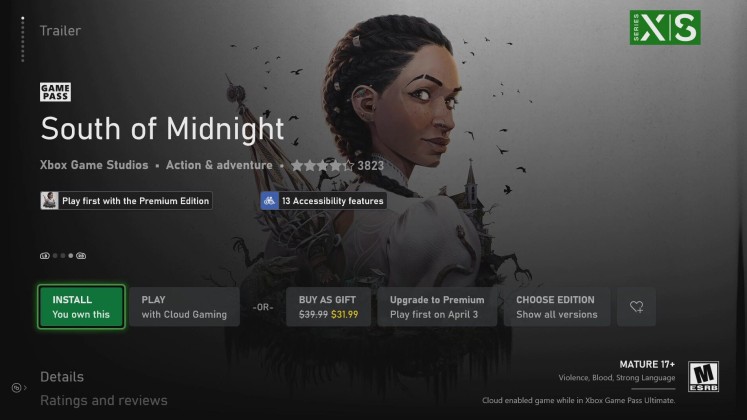 Xbox game listing showing 13 accessibility features