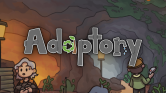 Adaptory game logo with two characters in a cave