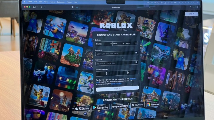 Roblox sign-up screen on a laptop