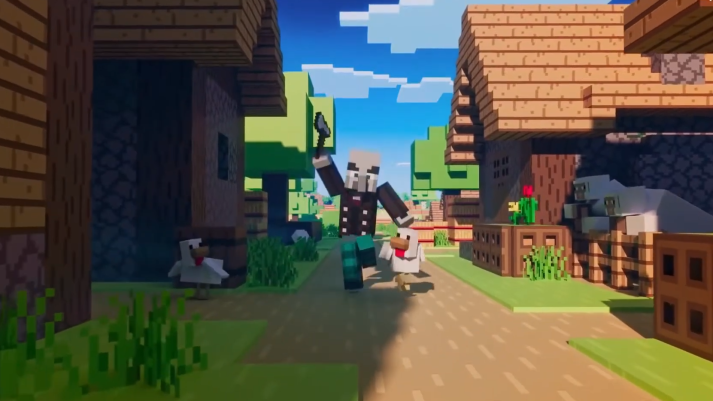 minecraft mob with a chicken attacking