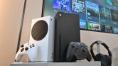 Microsoft's Xbox Series X (black) and series S (white)